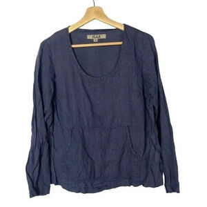 Flax Navy Blue Scoop Neck Pullover Long Sleeve Blouse S